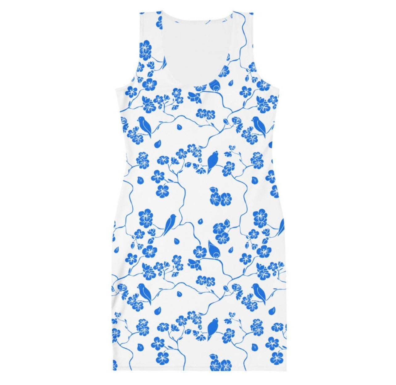 Blue Birds Floral Fitted Dress