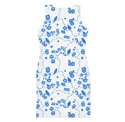 Blue Birds Floral Fitted Dress