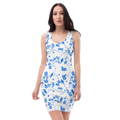 Blue Birds Floral Fitted Dress